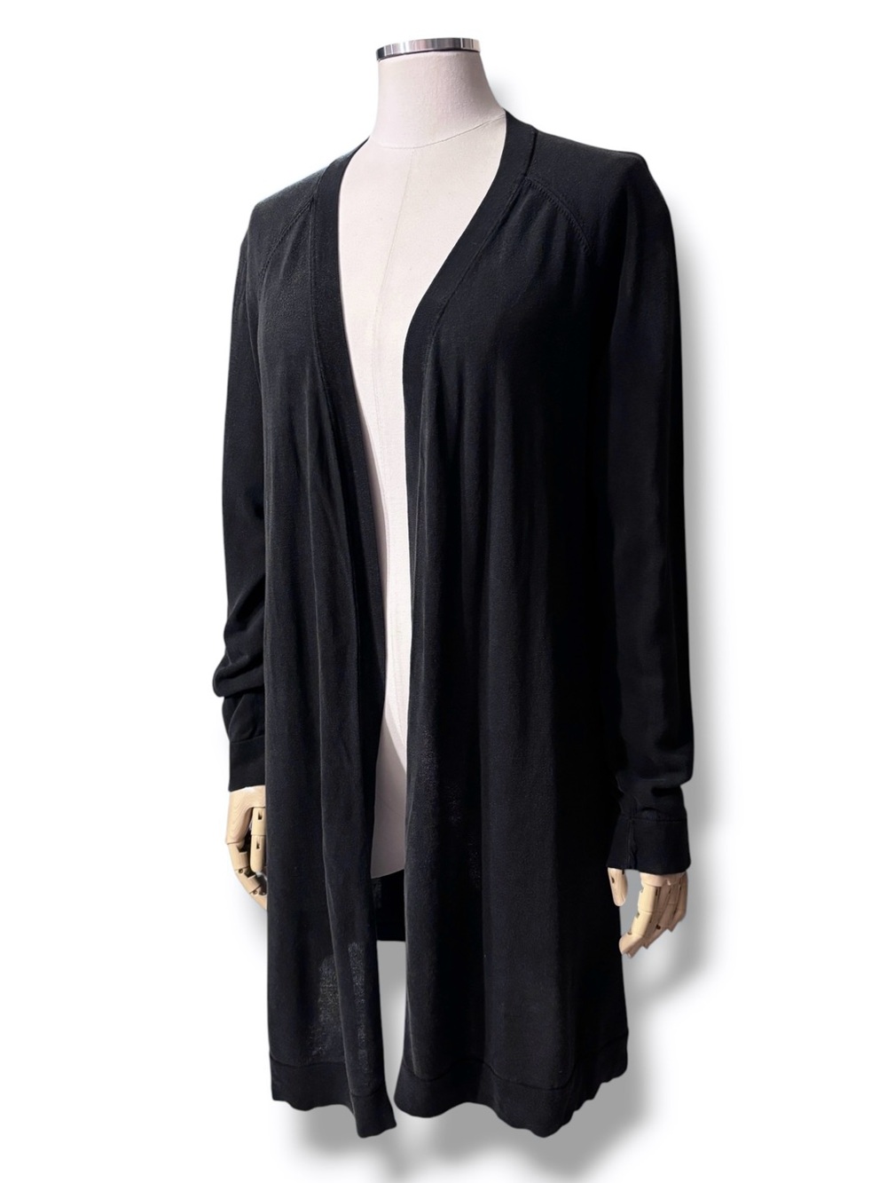 EILEEN FISHER Black Longline Open Front Cardigan Size Medium